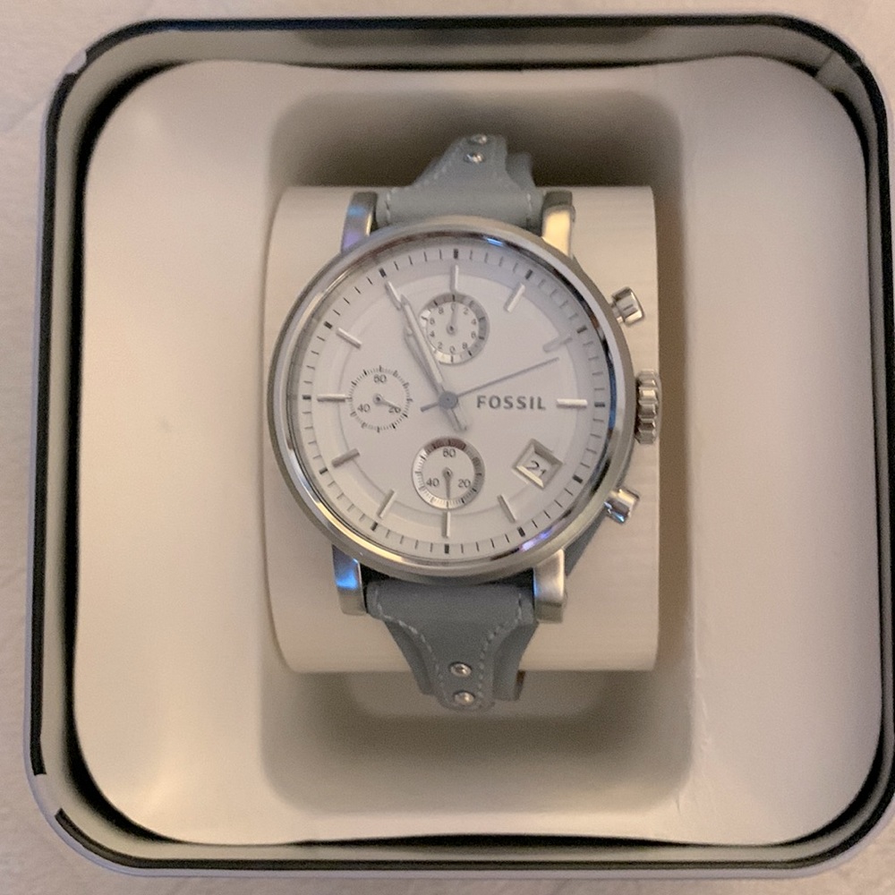 Gorgeous light blue leather banded Fossil watch